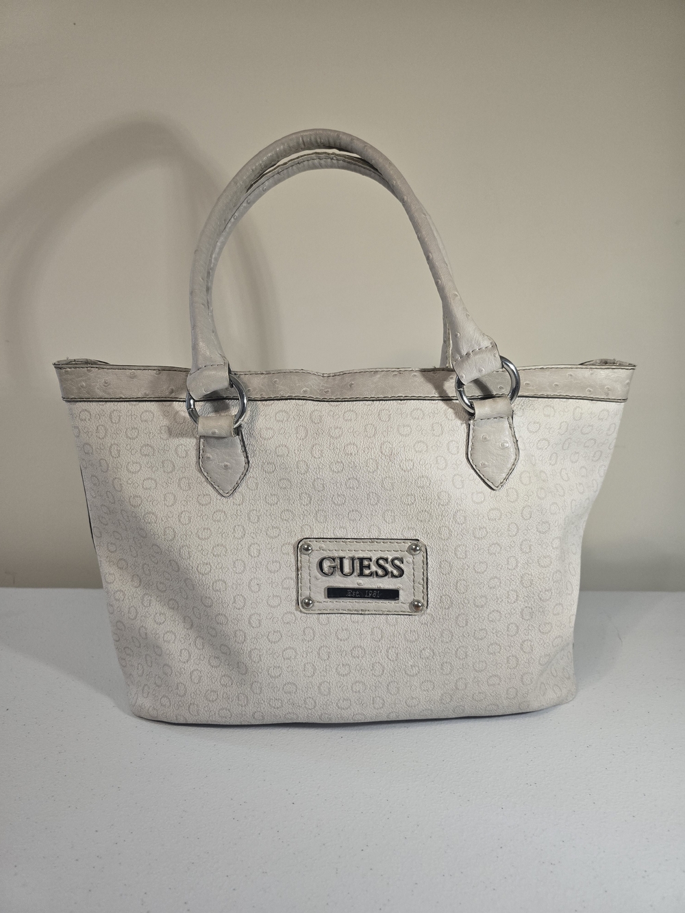 Vintage GUESS Cream Logo Tote Bag